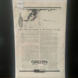 Vintage 1917 Gruen Verithin Watches One Word From Woman's Lips Ad Advertisement